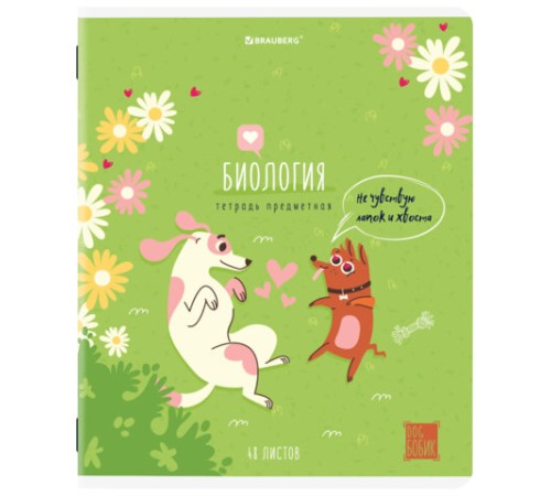Тетрадь предметная DOG БОБИК 48 л., TWIN-лак, БИОЛОГИЯ, клетка, подсказ, BRAUBERG, 404785