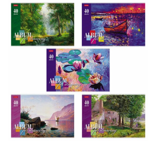 Альбом для рисования, А4, 40 л., скоба, обложка картон, тиснение, HATBER, 205х290 мм, 