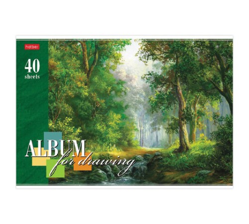 Альбом для рисования, А4, 40 л., скоба, обложка картон, тиснение, HATBER, 205х290 мм, 