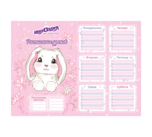 Расписание уроков и звонков А4, ЮНЛАНДИЯ, 