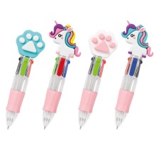 Ручка мини многоцветная с топпером шариковая автоматическая 4 ЦВЕТА FUNSTER 