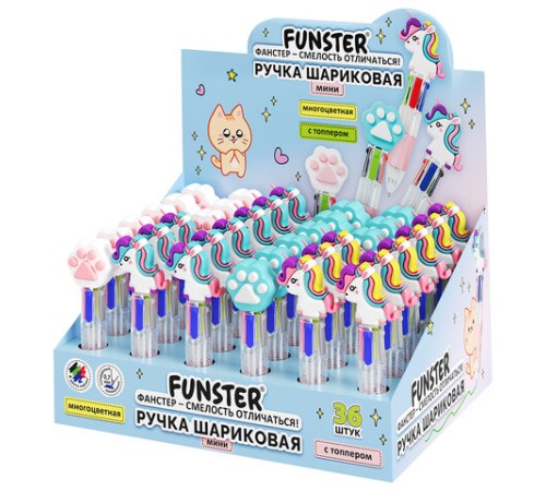 Ручка мини многоцветная с топпером шариковая автоматическая 4 ЦВЕТА FUNSTER 