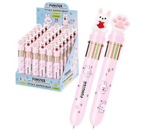 Ручка многоцветная с топпером шариковая автоматическая 10 ЦВЕТОВ FUNSTER 