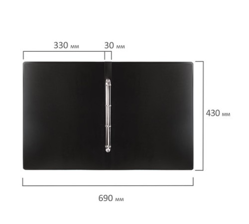 Папка на 4 кольцах БОЛЬШОГО ФОРМАТА А3, ВЕРТИКАЛЬНАЯ, 30 мм, черная, 0,8 мм, BRAUBERG 