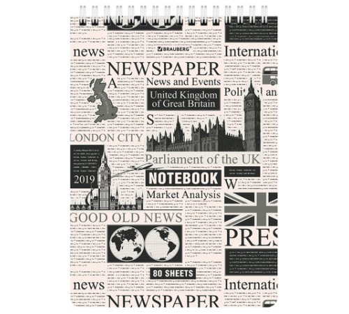 Блокнот А5 (146х206 мм), 80 л., гребень, картон, жесткая подложка, клетка, BRAUBERG, 