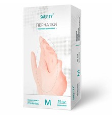Перчатки виниловые смотровые 50 пар (100 штук), размер M (средний), прозрачные, SAF&TY