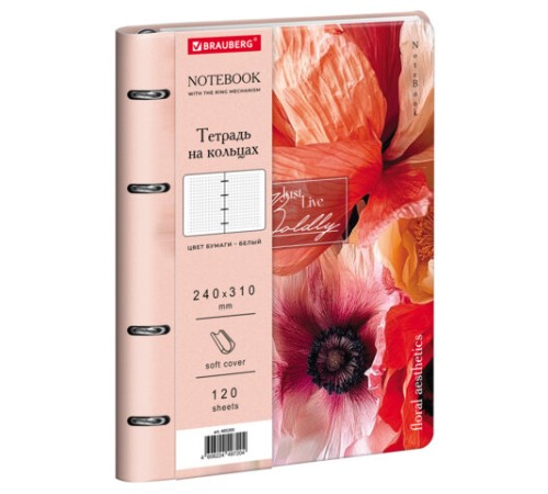 Тетрадь на кольцах БОЛЬШАЯ А4, 240х310 мм, 120 л., под кожу, BRAUBERG VISTA, 