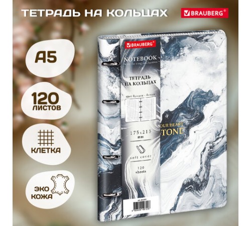 Тетрадь на кольцах А5, 175х215 мм, 120 л., под кожу, BRAUBERG VISTA, 