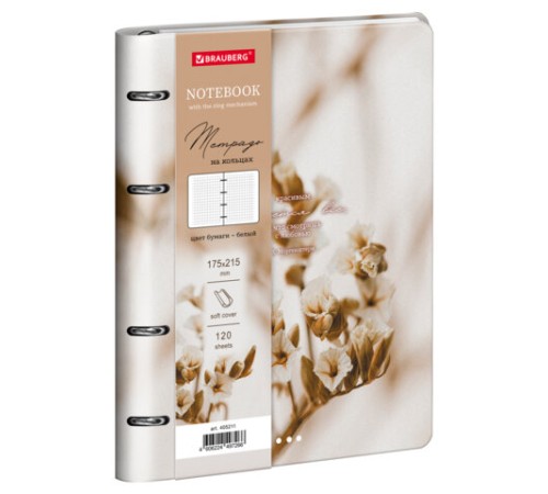 Тетрадь на кольцах А5, 175х215 мм, 120 л., под кожу, BRAUBERG VISTA, 