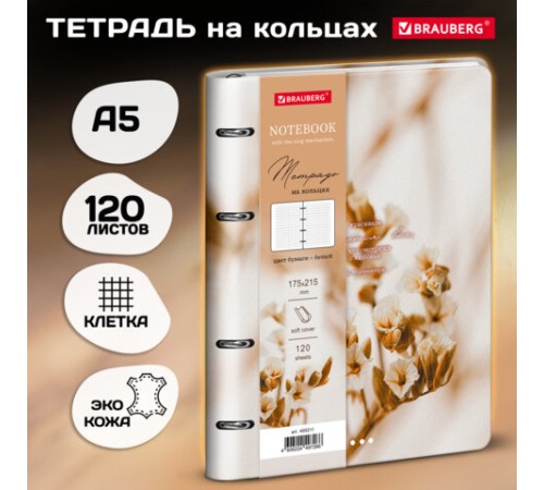 Тетрадь на кольцах А5, 175х215 мм, 120 л., под кожу, BRAUBERG VISTA, 