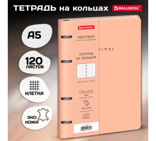 Тетрадь на кольцах А5, 175х215 мм, 120 л., под кожу, BRAUBERG VISTA, 