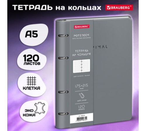 Тетрадь на кольцах А5, 175х215 мм, 120 л., под кожу, BRAUBERG VISTA, 