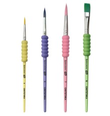 Кисти c EVA-вставкой НАБОР 4 шт. (синтетика круглые №3, 5, 7; плоская №12), блистер, BRAUBERG KIDS, 201094