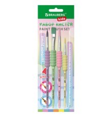 Кисти c EVA-вставкой НАБОР 4 шт. (синтетика круглые №4, 8, 12; плоская №10), блистер BRAUBERG KIDS, 201095