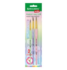 Кисти c силиконовой вставкой ПОНИ набор 3 шт. (круглые №3, 4, 5), блистер, BRAUBERG KIDS, 201096