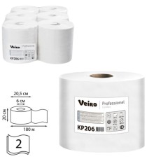 Полотенца бумажные с центральной вытяжкой VEIRO (Система M2/C1), комплект 6 шт., Comfort, 180 м, 2-слойные, белые, KP206