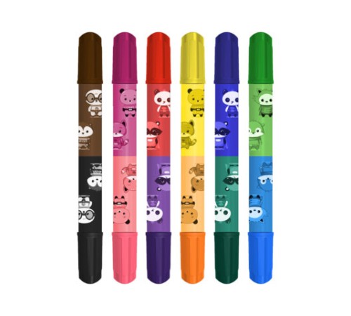 Фломастеры двусторонние толстые для малышей ультрасмываемые 6 штук / 12 цветов, BRAUBERG KIDS, 152625