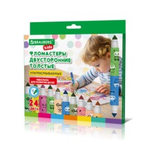 Фломастеры двусторонние толстые для малышей ультрасмываемые 12 штук / 24 цвета, BRAUBERG KIDS, 152626