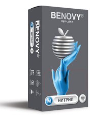 Перчатки нитриловые смотровые 100 пар (200 штук), размер 7-8, M (средний), BENOVY Nitrile Chlorinated