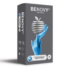 Перчатки нитриловые смотровые 50 пар (100 штук), размер 7-8, M (средний), BENOVY Nitrile Chlorinated