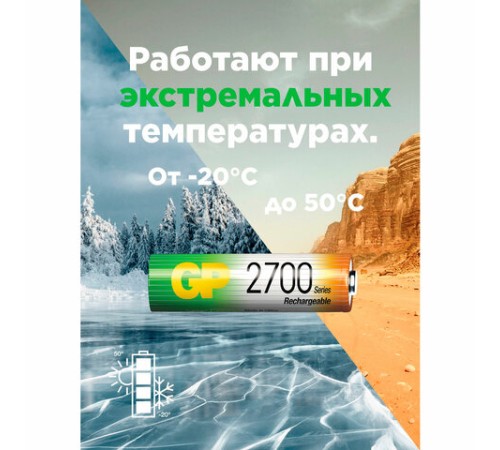 Батарейки аккумуляторные Ni-Mh пальчиковые КОМПЛЕКТ 2 шт. АА (HR6) 2650 mAh, GP, 270AAHC-2DECRC2