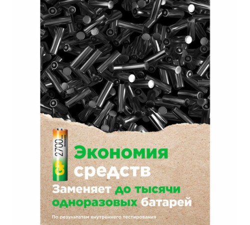 Батарейки аккумуляторные Ni-Mh пальчиковые КОМПЛЕКТ 2 шт. АА (HR6) 2650 mAh, GP, 270AAHC-2DECRC2