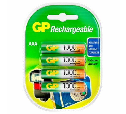 Батарейки аккумуляторные Ni-Mh мизинчиковые КОМПЛЕКТ 4 шт. AAA (HR03) 950 mAh, GP, 100AAAHC-2DECRC4