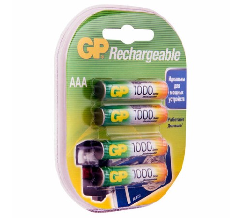 Батарейки аккумуляторные Ni-Mh мизинчиковые КОМПЛЕКТ 4 шт. AAA (HR03) 950 mAh, GP, 100AAAHC-2DECRC4