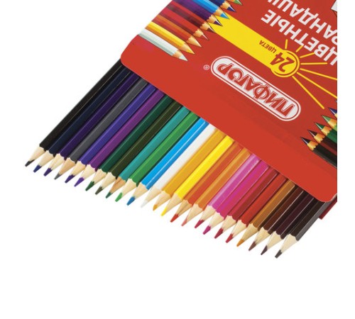 Карандаши цветные ПИФАГОР, 24 цвета, шестигранные, грифель 3 мм, натуральное дерево, 180298