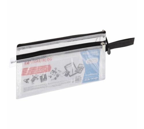 Папка-конверт на молнии МАЛОГО ФОРМАТА (255х130 мм), 2 отдел, ПВХ, прозрачная, 0,3 мм, BRAUBERG 