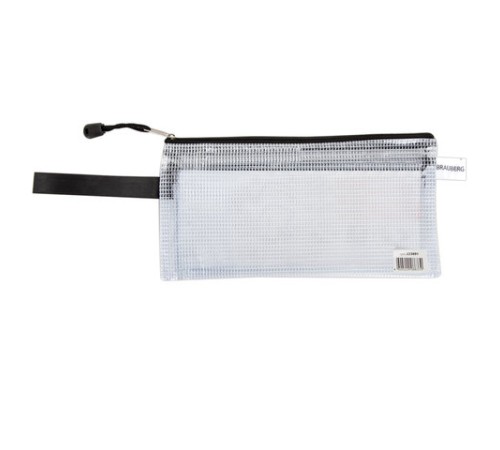 Папка-конверт на молнии МАЛОГО ФОРМАТА (255х130 мм), 2 отдел, ПВХ, прозрачная, 0,3 мм, BRAUBERG 