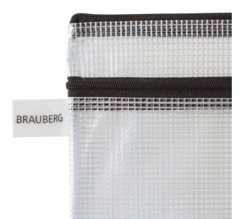 Папка-конверт на молнии МАЛОГО ФОРМАТА (255х130 мм), 2 отдел, ПВХ, прозрачная, 0,3 мм, BRAUBERG 