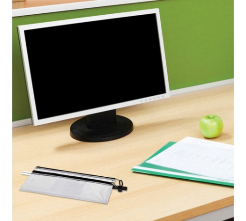 Папка-конверт на молнии МАЛОГО ФОРМАТА (255х130 мм), 2 отдел, ПВХ, прозрачная, 0,3 мм, BRAUBERG 