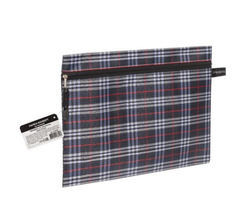 Папка-конверт на молнии А4 (335х243 мм), ткань в клетку, BRAUBERG 