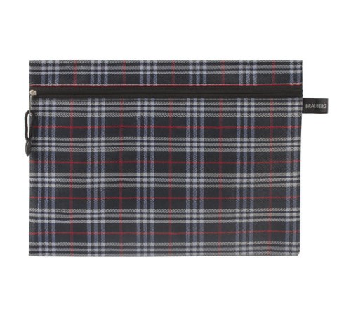 Папка-конверт на молнии А4 (335х243 мм), ткань в клетку, BRAUBERG 