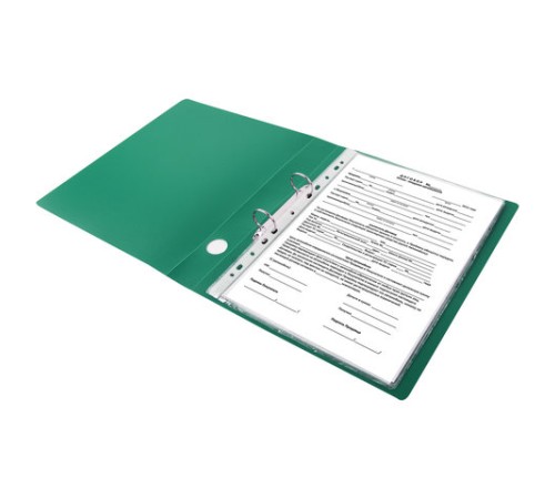 Папка на 2 кольцах STAFF, 40 мм, зеленая, до 300 листов, 0,5 мм, 225723