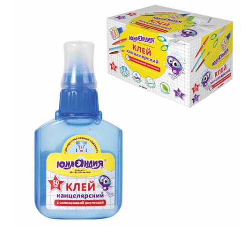 Клей канцелярский ЮНЛАНДИЯ, 50 мл, с силиконовой кисточкой, 228409