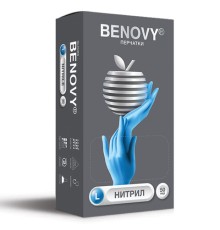 Перчатки нитриловые смотровые 50 пар (100 штук), размер 8-9, L (большой), BENOVY Nitrile Chlorinated