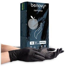 Перчатки нитриловые смотровые 50 пар (100 штук), размер 6-7, S (малый), черные, BENOVY Nitrile MultiColor