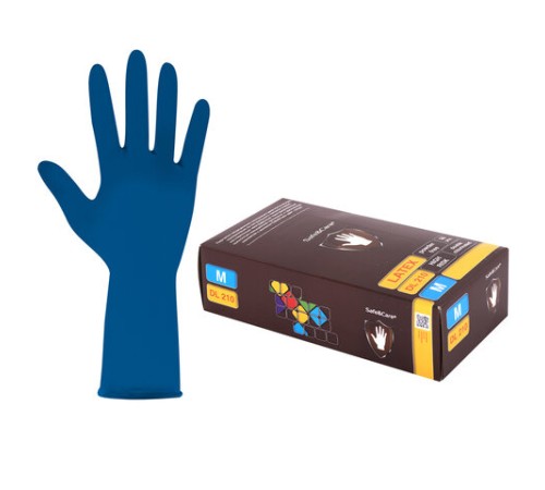 Перчатки латексные смотровые 25 пар (50 штук), размер 7-8, M (средний), синие, SAFE&CARE High Risk DL/TL210