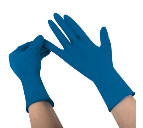 Перчатки латексные смотровые 25 пар (50 штук), размер 7-8, M (средний), синие, SAFE&CARE High Risk DL/TL210