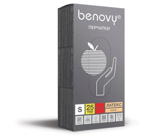 Перчатки латексные смотровые 25 пар (50 штук), размер 6-7, S (малый), синие, BENOVY High Risk