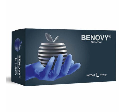 Перчатки нитриловые смотровые 50 пар (100 штук), размер L (большой), сиренево-голубые, BENOVY MultiColor