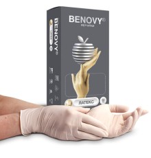 Перчатки латексные смотровые 50 пар (100 шт.), размер М (средний), BENOVY Latex Chlorinated, 21529