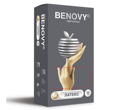Перчатки латексные смотровые 50 пар (100 шт.), размер М (средний), BENOVY Latex Chlorinated, 21529