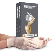 Перчатки латексные смотровые 50 пар (100 шт.), размер L (большой), BENOVY Latex Chlorinated, 21529