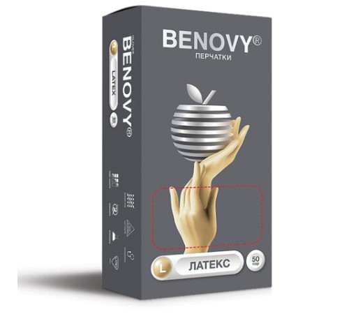 Перчатки латексные смотровые 50 пар (100 шт.), размер L (большой), BENOVY Latex Chlorinated, 21529