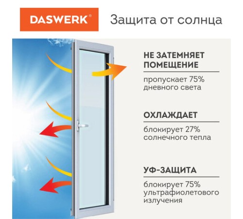 Пленка на окно самоклеящаяся статическая БЕЗ КЛЕЯ, солнцезащитная, 67,5х150 см, матовая, DASWERK (ДАСВЕРК), 607971 Пленка на окно самоклеящаяся статическая БЕЗ КЛЕЯ, солнцезащитная, 67,5х150 см, матовая, DASWERK (ДАСВЕРК), 607971