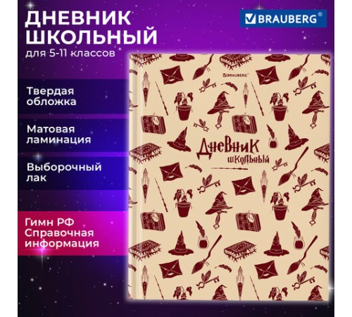 Дневник 5-11 класс 48 л., твердый, BRAUBERG, выборочный лак, с подсказом, 
