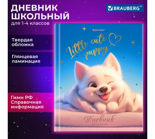 Дневник 1-4 класс 48 л., твердый, BRAUBERG, глянцевая ламинация, с подсказом, 